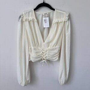 Privy Chiffon Long Sleeve Cropped Blouse, Cream, NWT, Woman’s Small